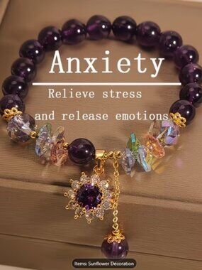 Sunflower Amethyst Crystal Bracelet Purple Gemstone Stretch Bracelet Charm New